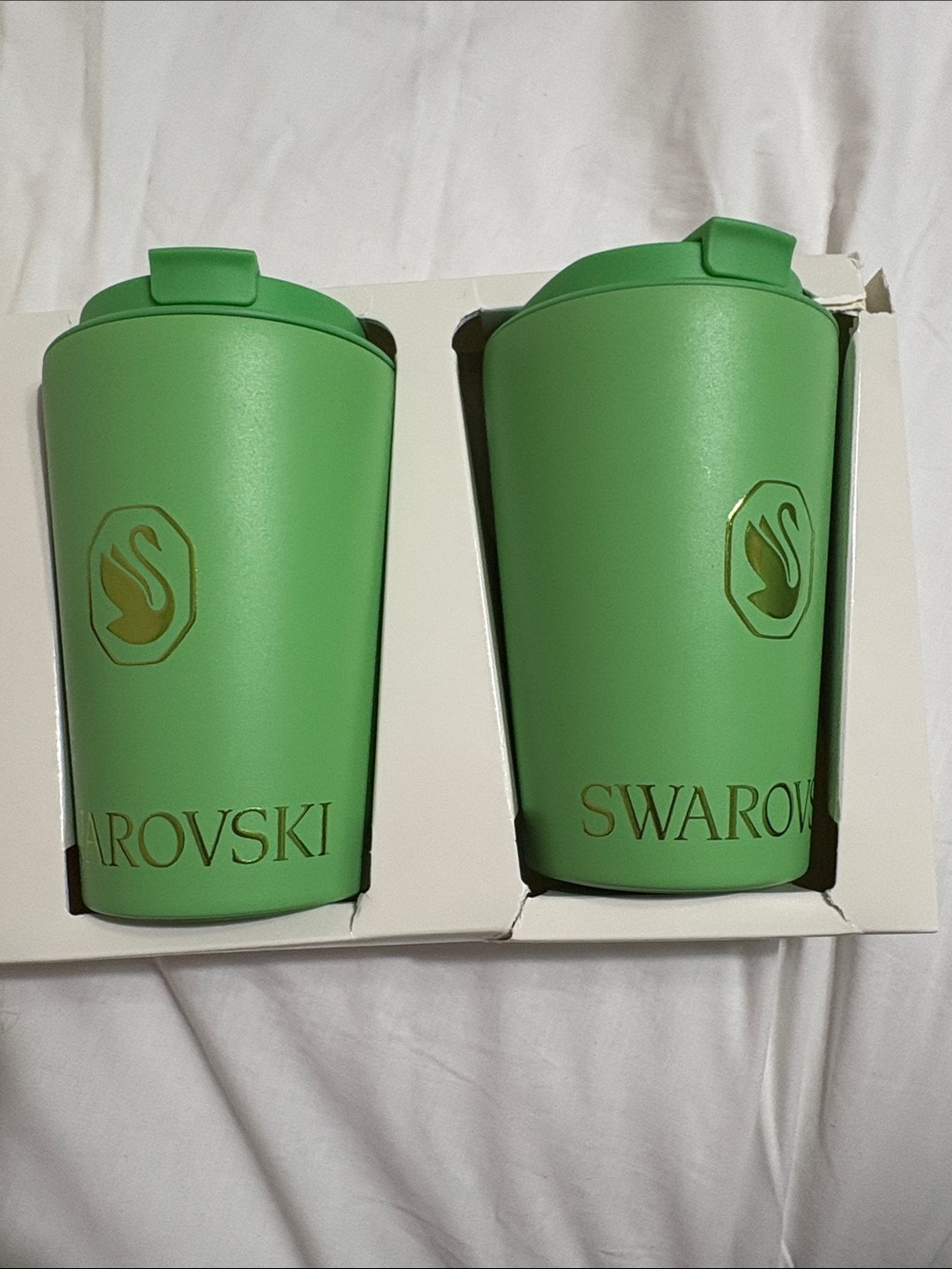 Swarovski Green Travel Tumbler Set with Gold Logo - 2 Pack